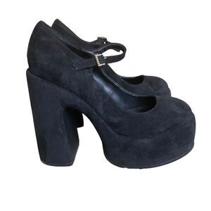 Steve Madden Elyssa Mary Jane Platform Heels 8.5 Black Suede Goth Glam Party
